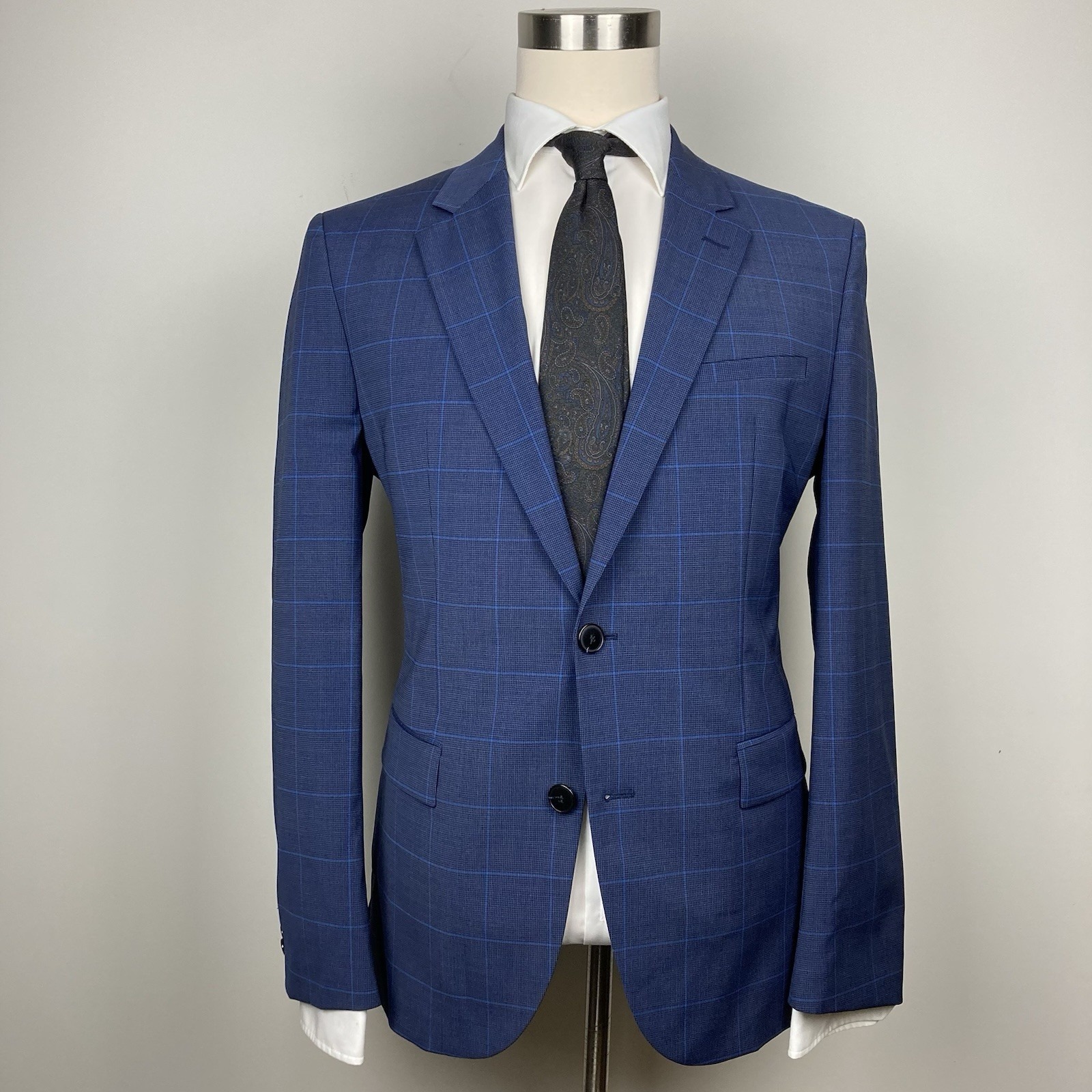 Hugo By Hugo Boss Men's Modern-Fit Windowpane Check Suit Jacket 40r E07991 Blue